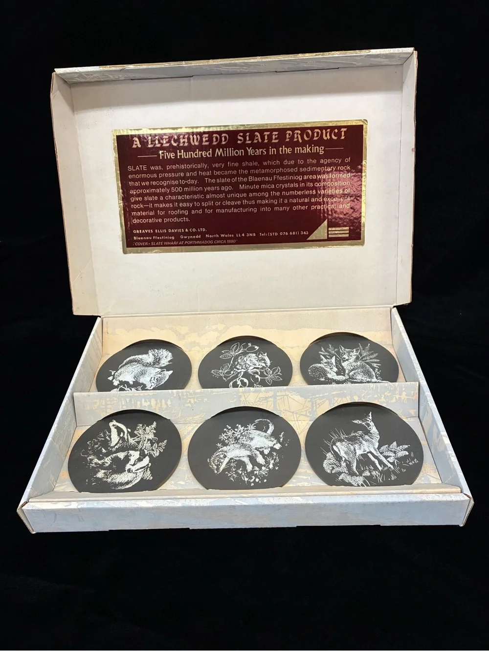 Vintage Llechwedd Slate Coasters Set of 6 Animals Of Wales